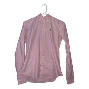 White and Pink Striped Ralph Lauren Button Down Shirt